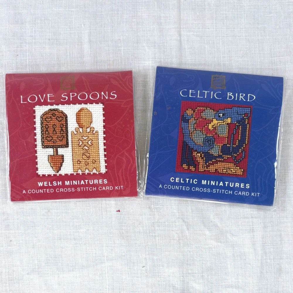 Heritage Stitchcraft Love Spoons Celtic Bird Mini Cross Stitch Card Kit Bundle
